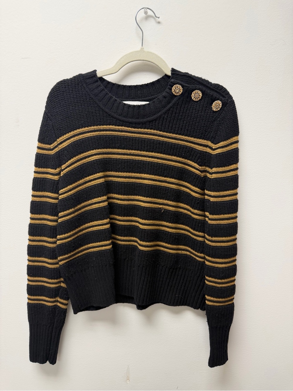 ba&sh Black and Gold Striped Button-Shoulder Sweater